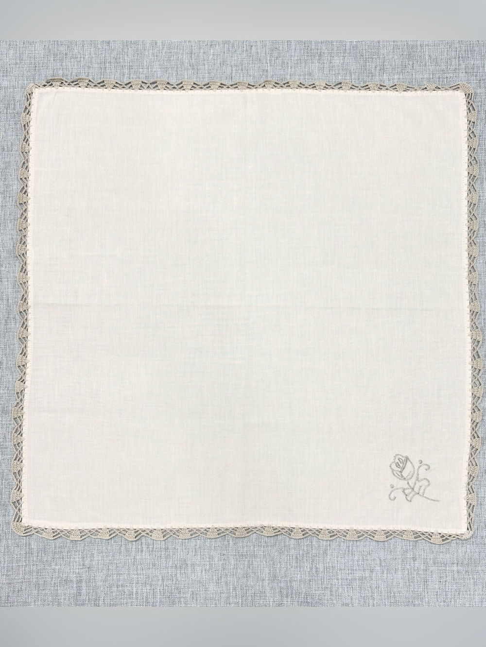 Vintage Ecru Embroidered Linen Dinner Napkins set of 8 - Picture 3 of 8